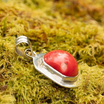 Coral set in  Sterling Silver Pendant