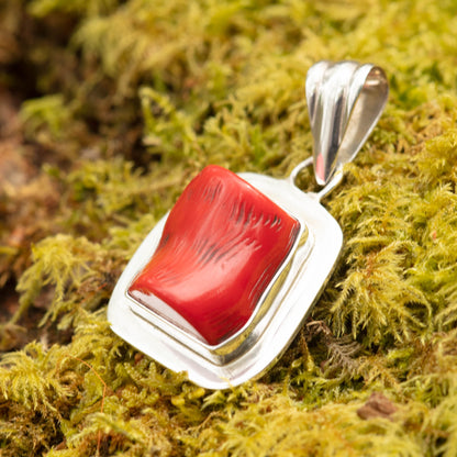 Coral set in  Sterling Silver Pendant