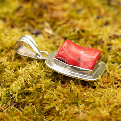 Coral set in  Sterling Silver Pendant
