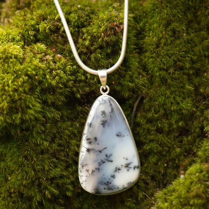 Dendritic Agate set in  Sterling Silver Pendant
