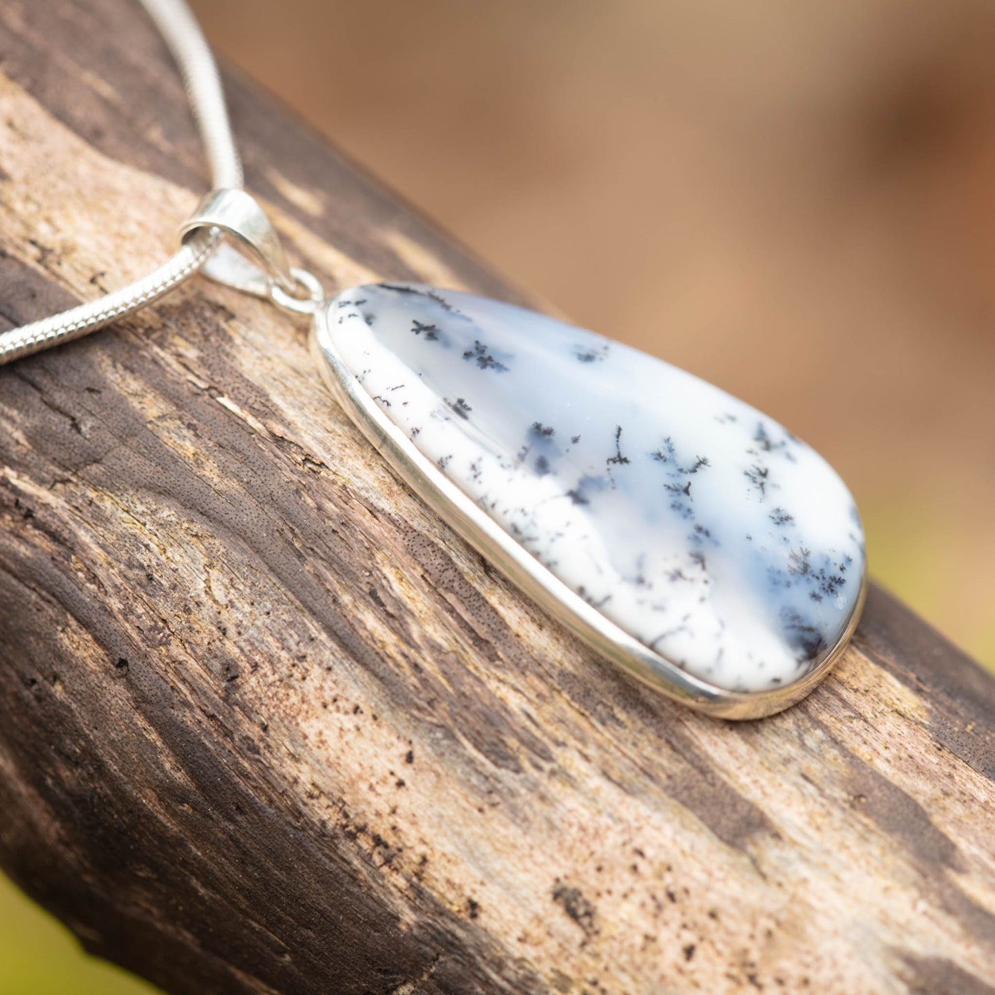 Dendritic Agate set in  Sterling Silver Pendant