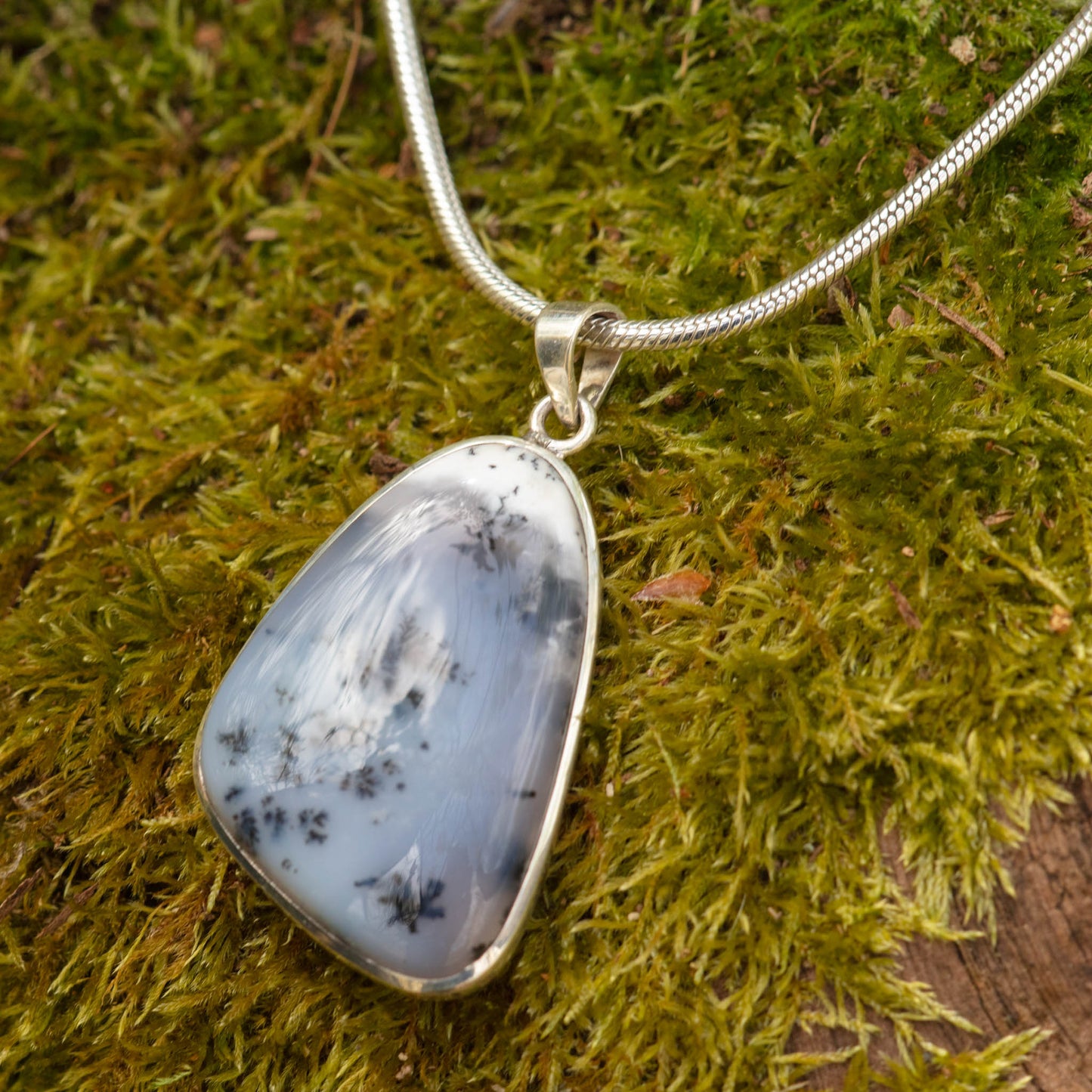 Dendritic Agate set in  Sterling Silver Pendant