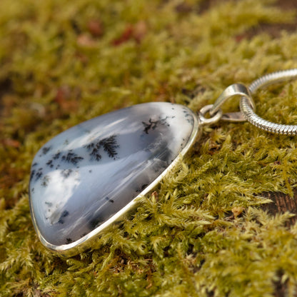 Dendritic Agate set in  Sterling Silver Pendant