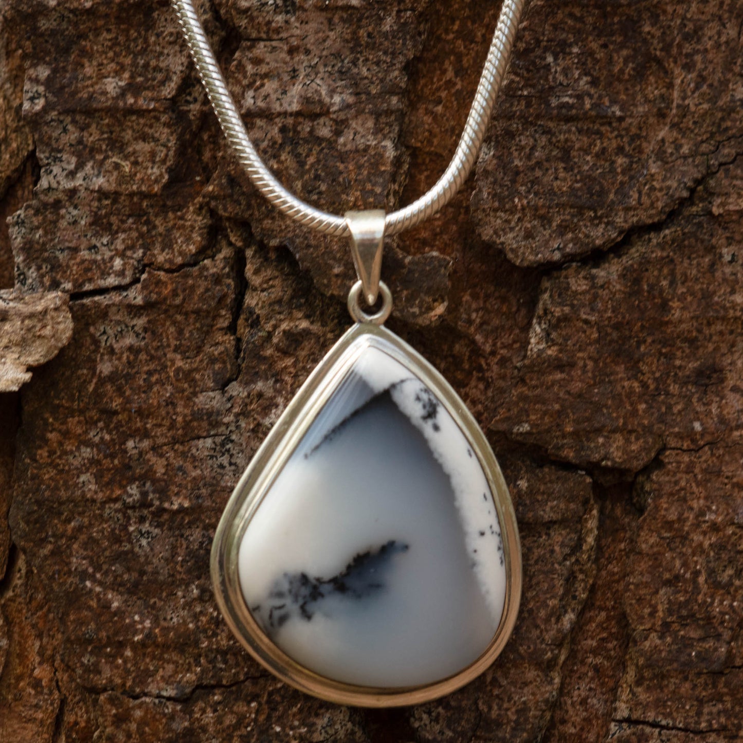 Dendrtic Agate set in  Sterling Silver Pendant