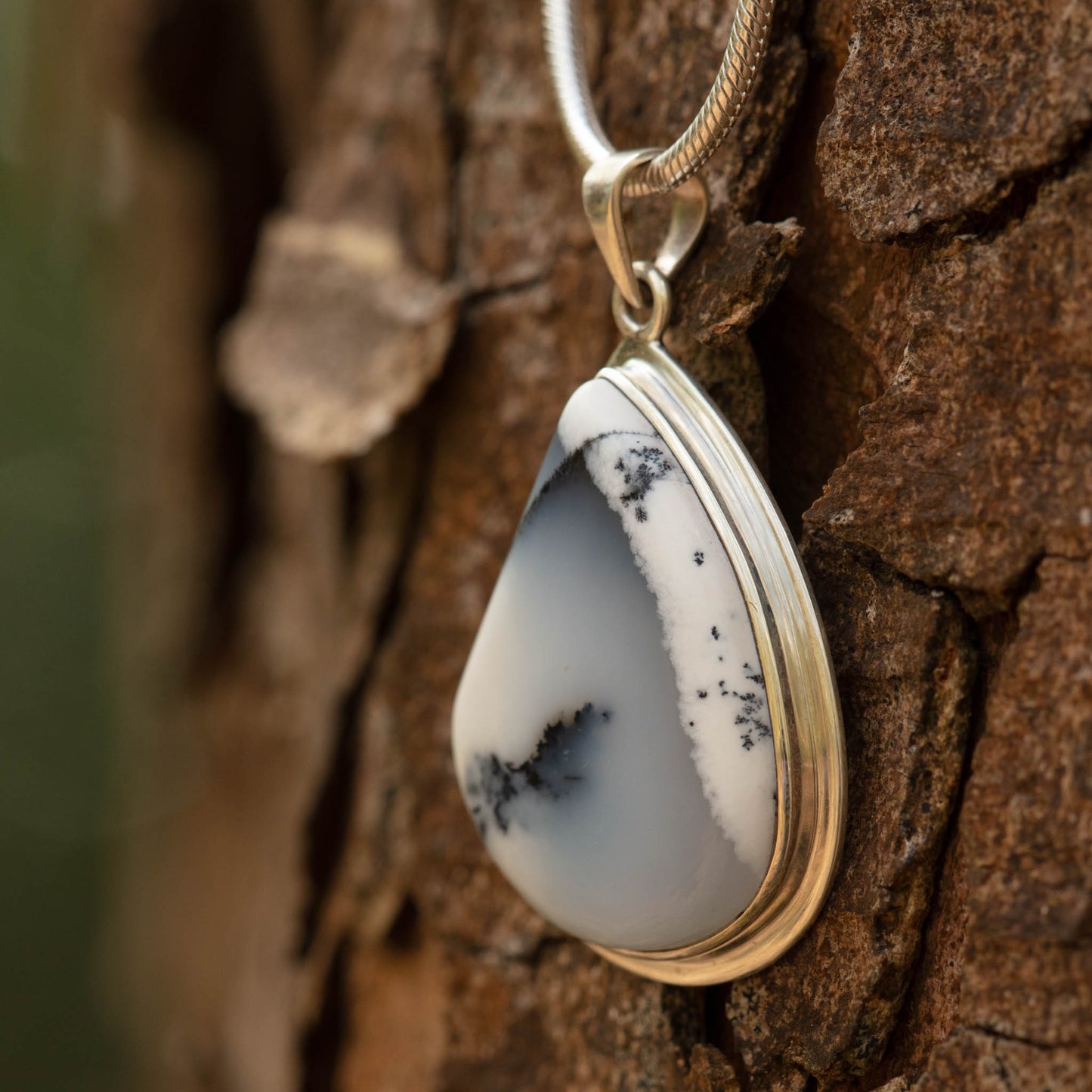 Dendrtic Agate set in  Sterling Silver Pendant