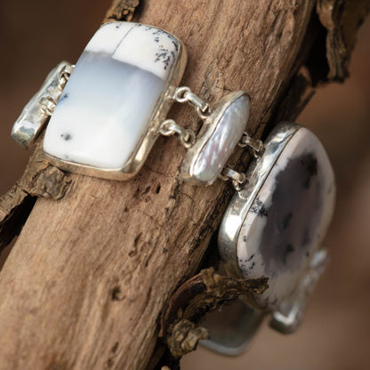 Sterling Silver Bracelet Dendritic Agate and River Pearls