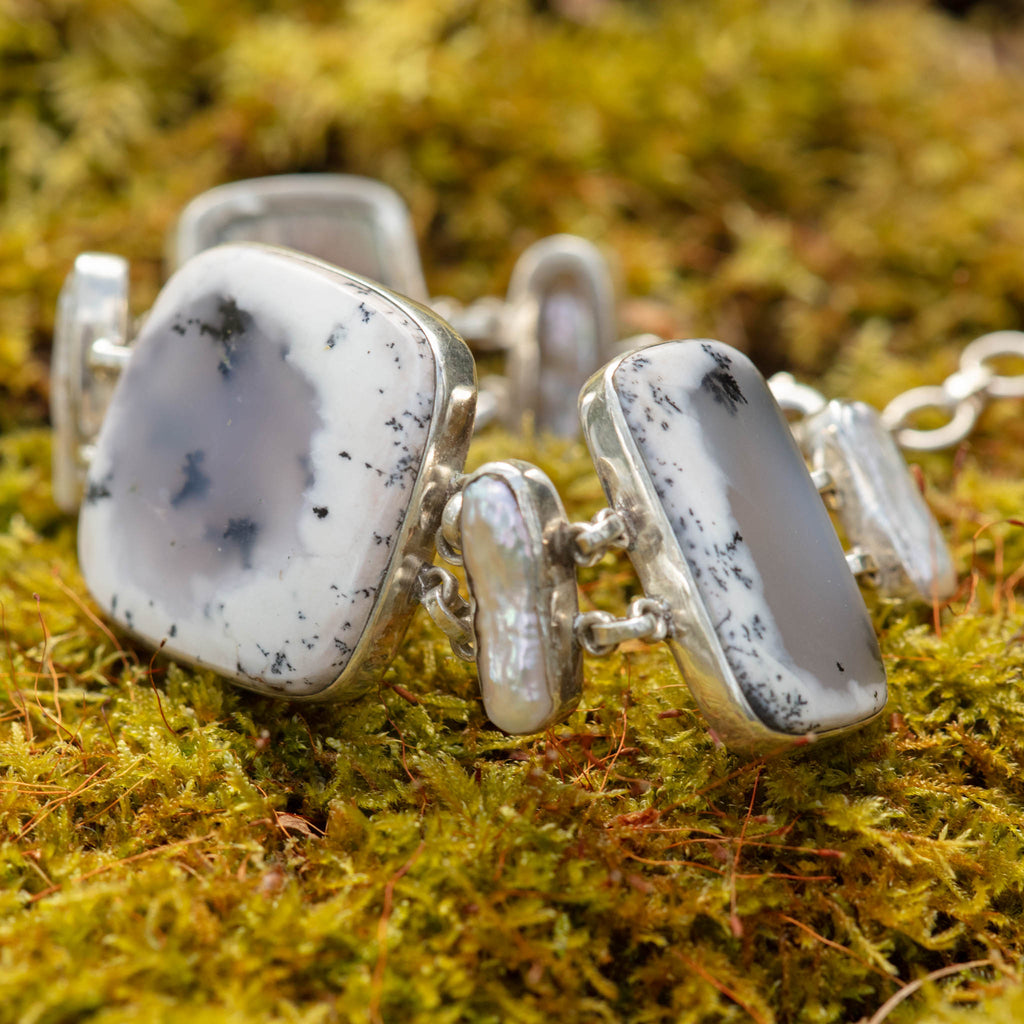 Sterling Silver Bracelet Dendritic Agate and River Pearls