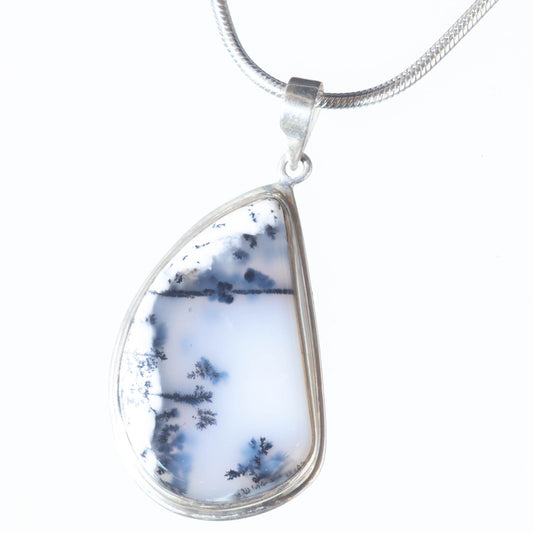 Dendritic Agate set in  Sterling Silver Pendant