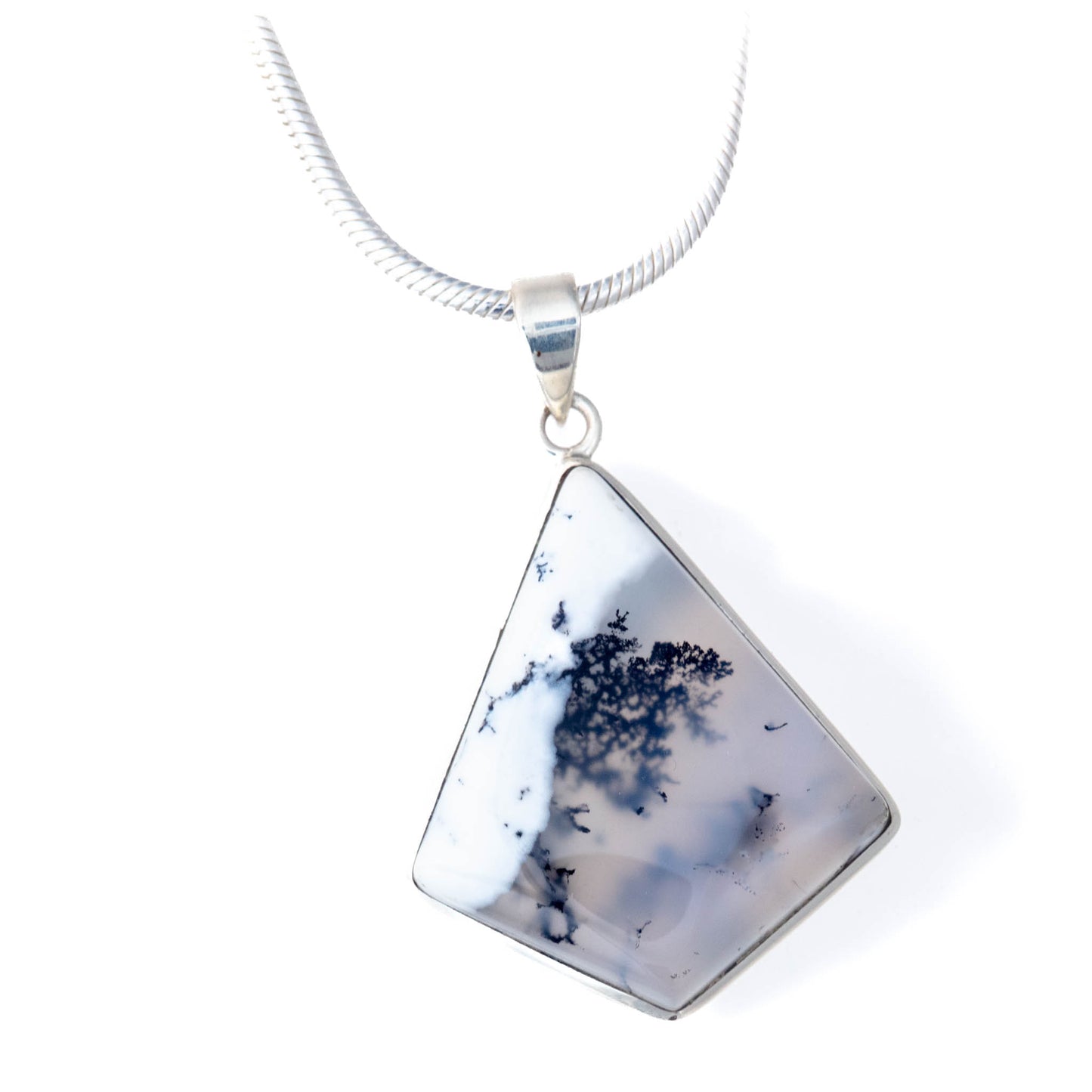 Dendritic Agate set in  Sterling Silver Pendant