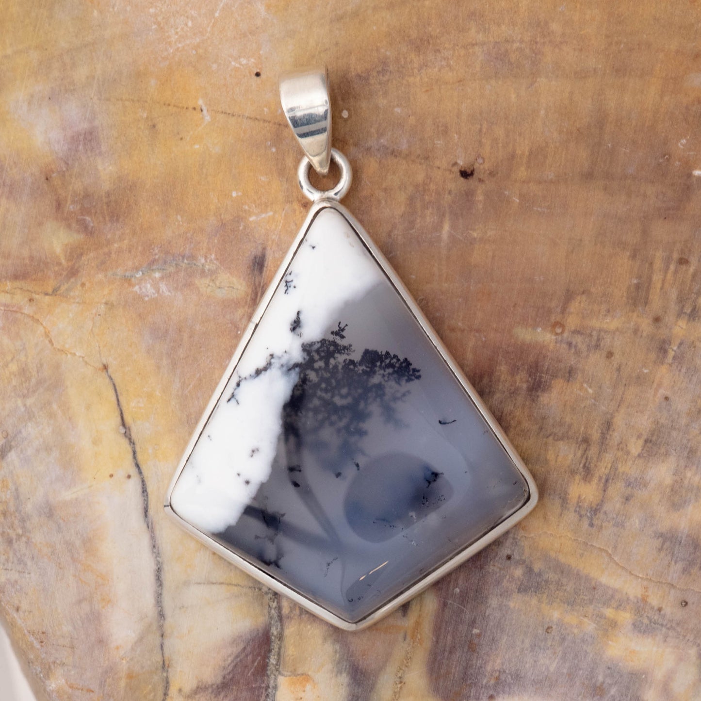 Dendritic Agate set in  Sterling Silver Pendant