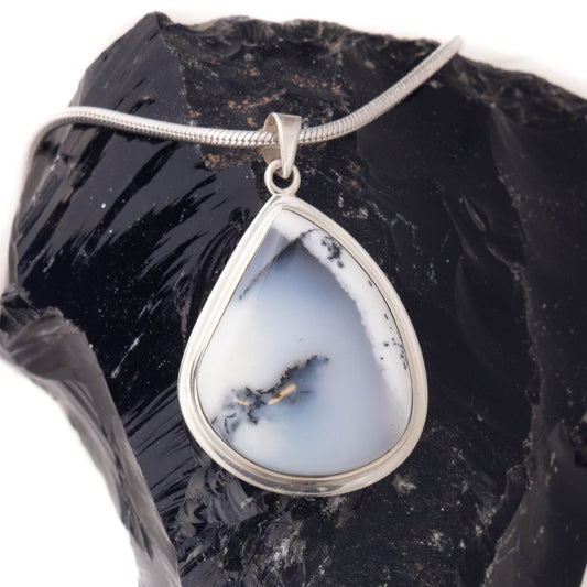 Dendritic Agate set in  Sterling Silver Pendant