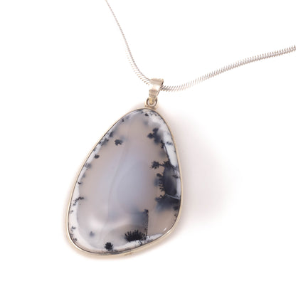 Natural Dendritic Agate & Sterling Silver Pendant – Unique Tree-like Inclusion & Gemstone Jewellery UK