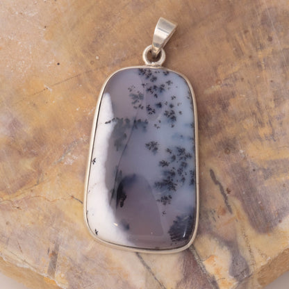 Dendritic Agate set in  Sterling Silver Pendant