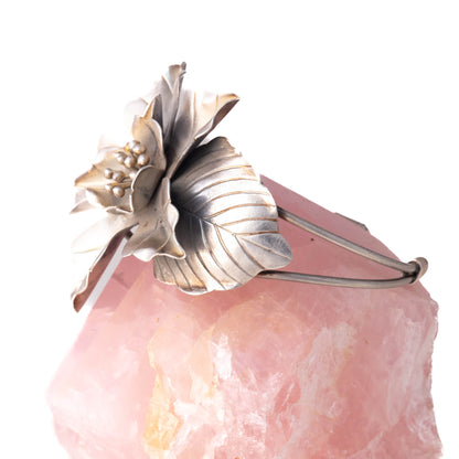 Karen Hill Tribe Flower Bangle, 99.5% Pure Silver