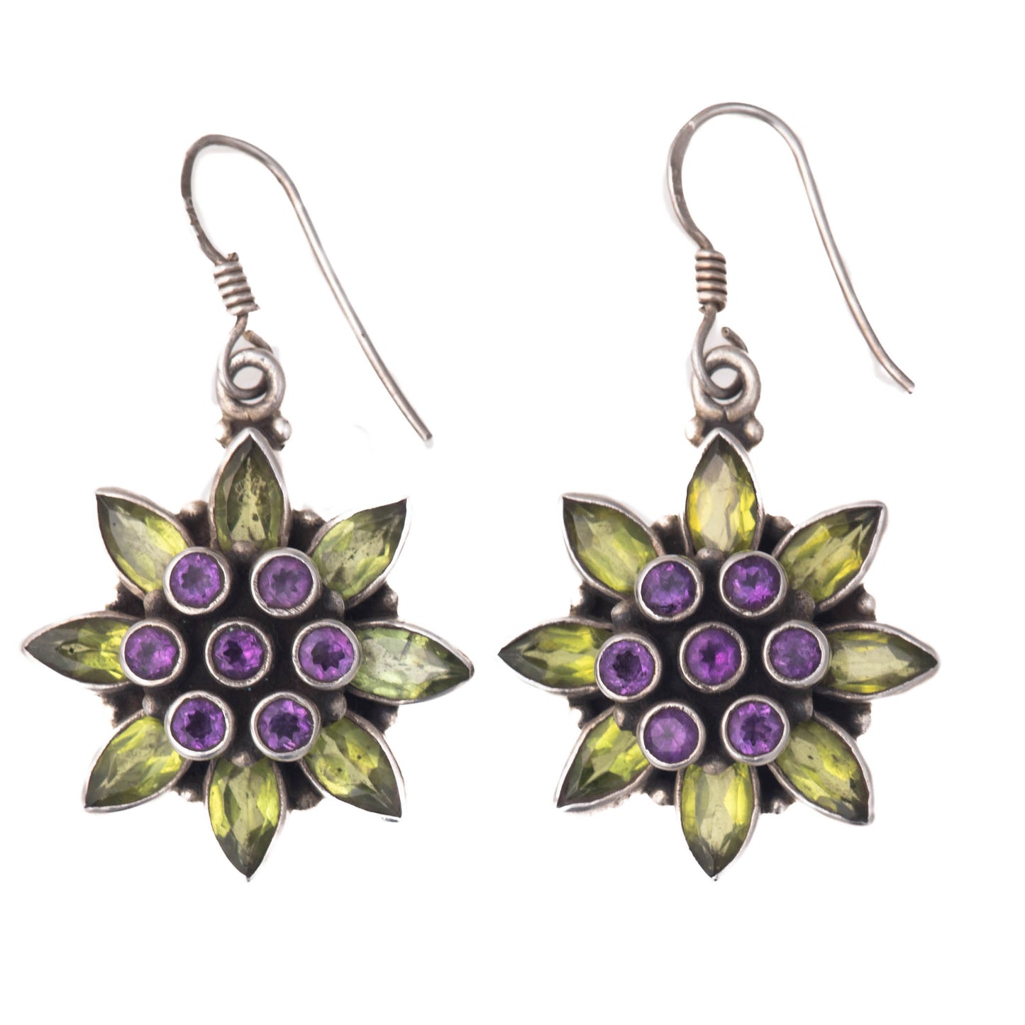 Earrings, 925 Silver Amethyst and Peridot