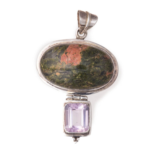 Sterling Silver Bloodstone and Amethyst Pendant