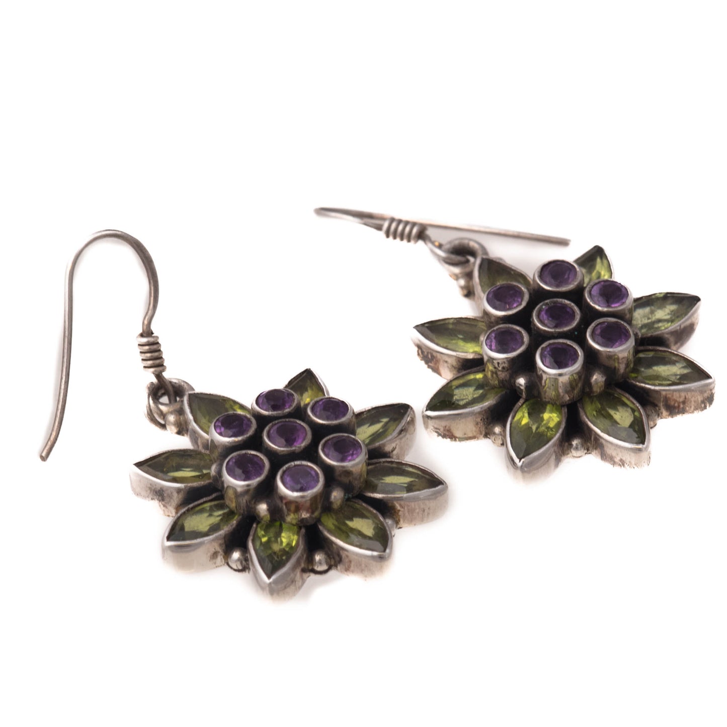 Earrings, 925 Silver Amethyst and Peridot