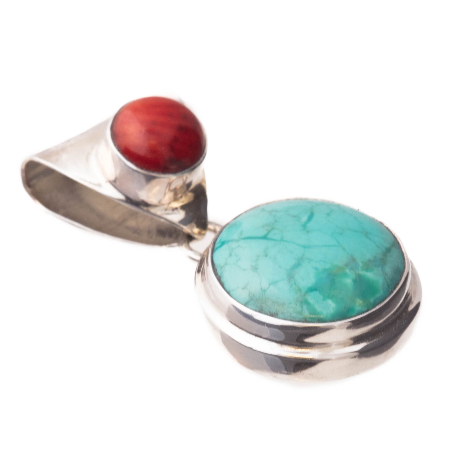 Turquoise and Coral, Sterling Silver Pendant