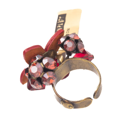 Flower And Crystal Bunch Ring, Red/Blue/Gold