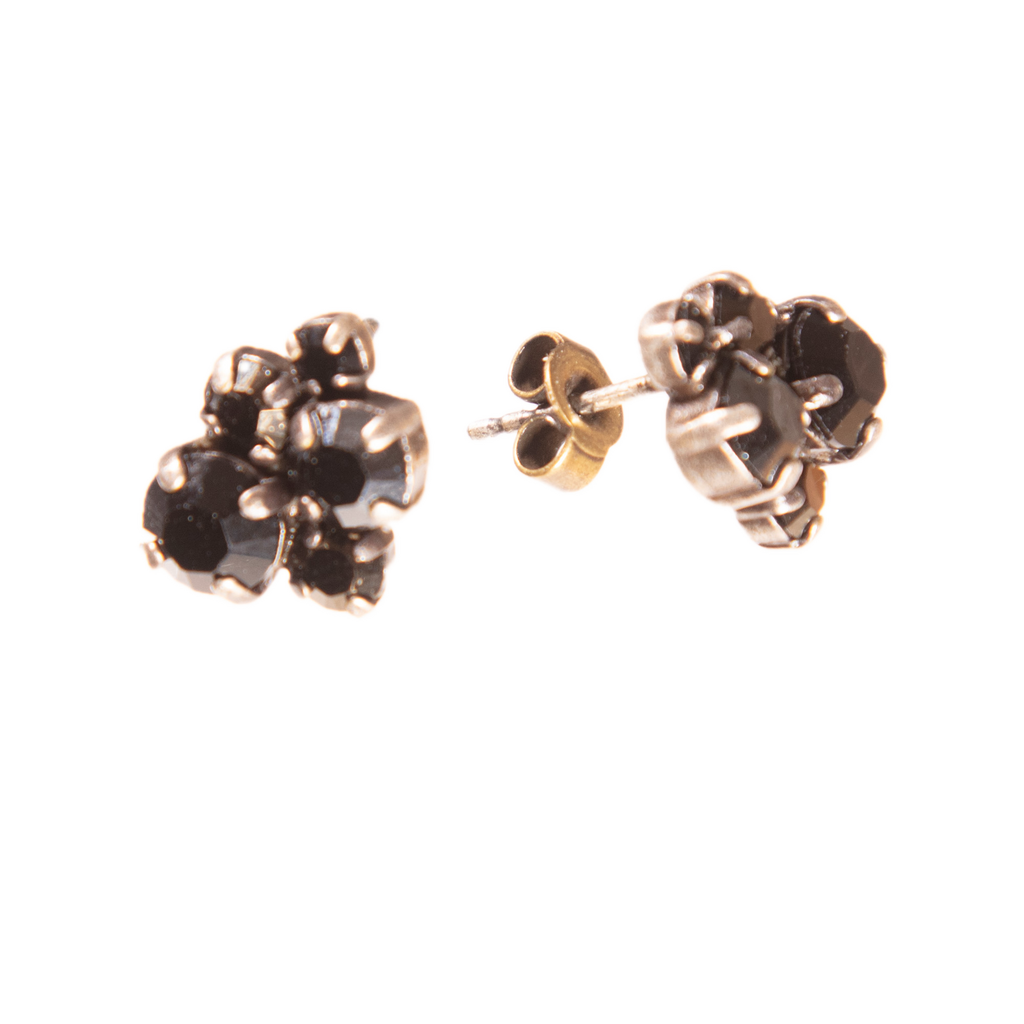 Konplott, Ballroom Crystal Cluster Studs, Black/Silver