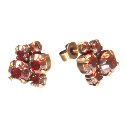Konplott, Ballroom Crystal Cluster Studs, Coral Red/Gold