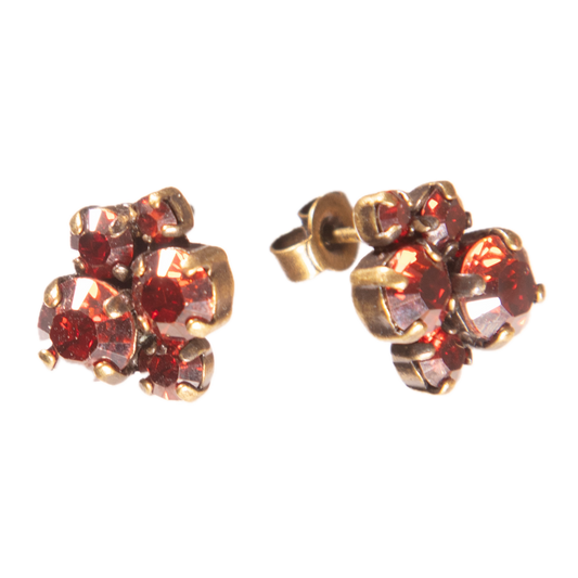 Konplott, Ballroom Crystal Cluster Studs, Coral Red/Gold