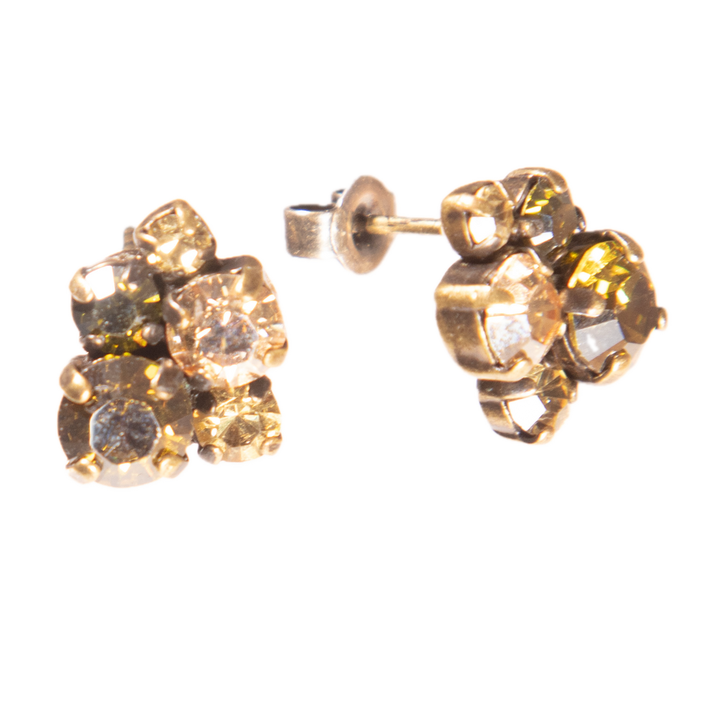 Konplott, Ballroom Crystal Cluster Studs, Lime/Yellow/Gold