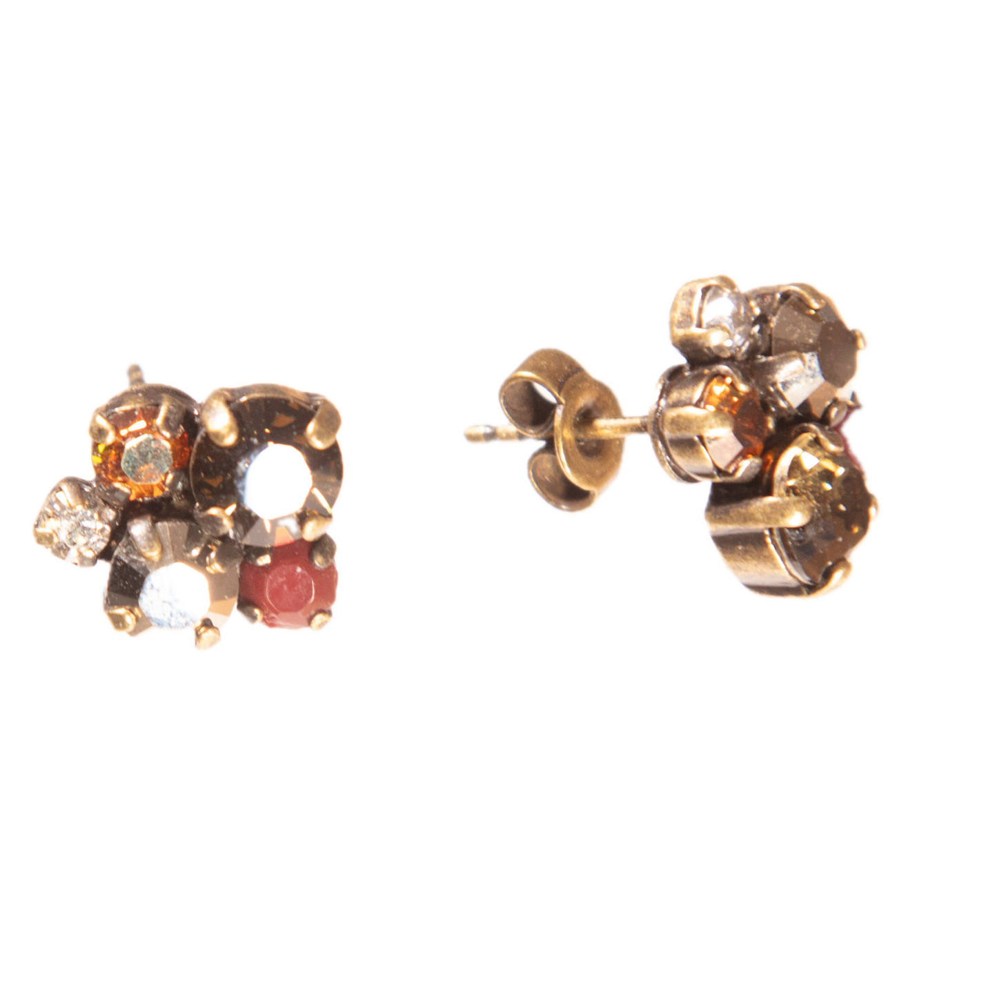 Konplott, Ballroom Crystal Cluster Studs, Dark Brown/Gold