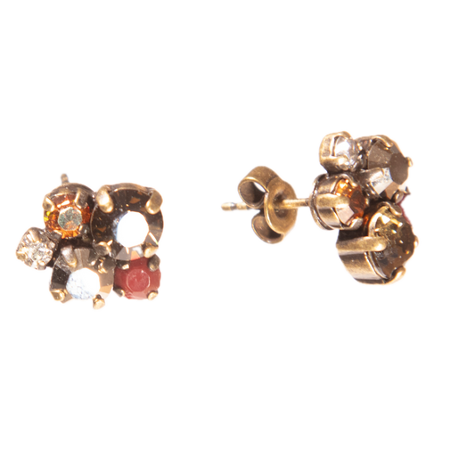 Konplott, Ballroom Crystal Cluster Studs, Dark Brown/Gold