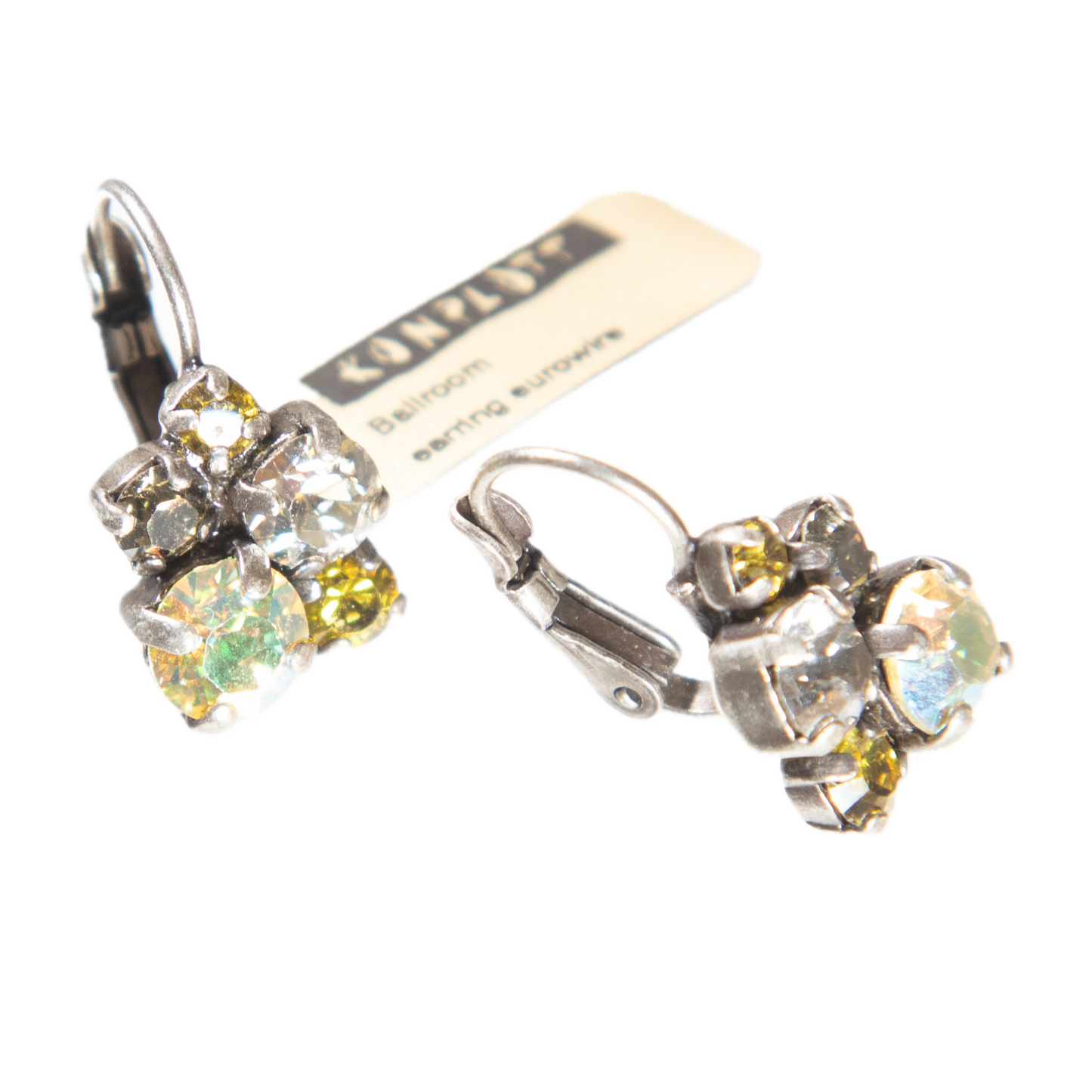 Konplott, Ballroom Crystal Cluster French Hook Earrings, Yellow Oyster/Silver