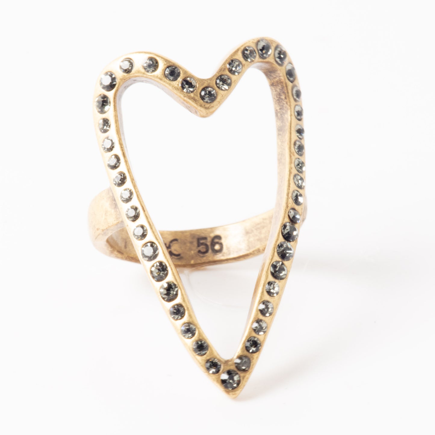 A&C Norway Crystal Heart Ring – Sculptural Gold Tone