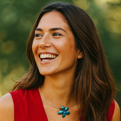 Watch this Space Small Flower Pendant, Flower Extravaganza Collection, Teal