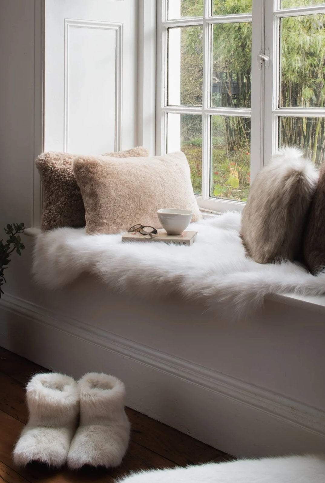 Faux Fur Square Cushion by Helen Moore in Chinchilla, 48cm
