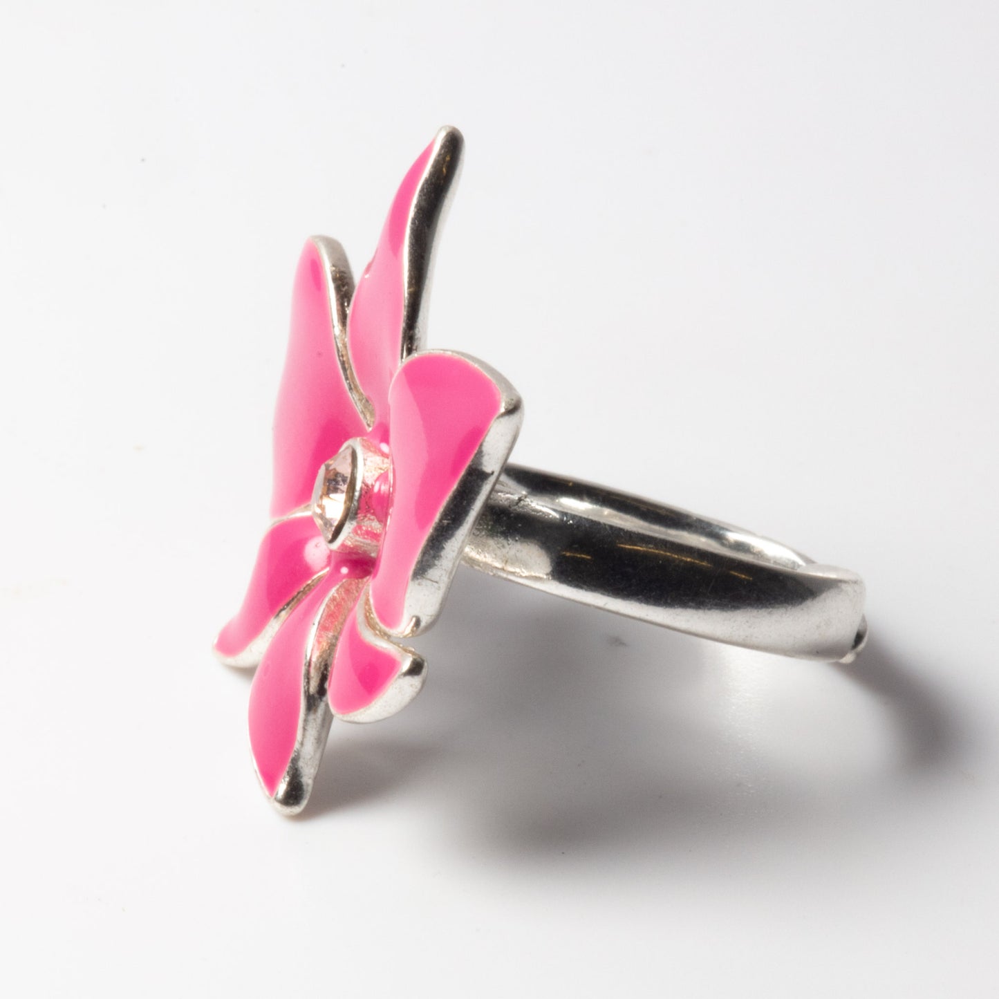 Pilgrim, Sweet Sensation, Pink Enamel Flower Ring – Adjustable Silver-Tone Band