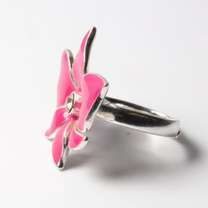 Pilgrim, Sweet Sensation, Pink Enamel Flower Ring – Adjustable Silver-Tone Band