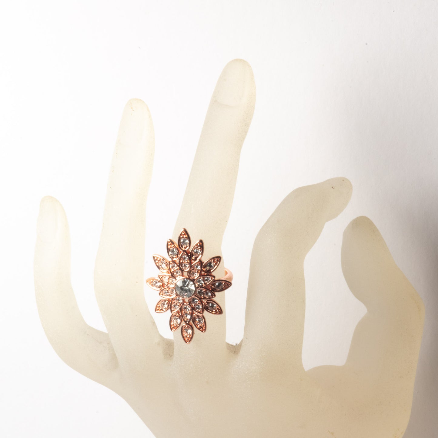 Pilgrim, Adjustable Star Burst Ring, Crystal/Rose-Gold