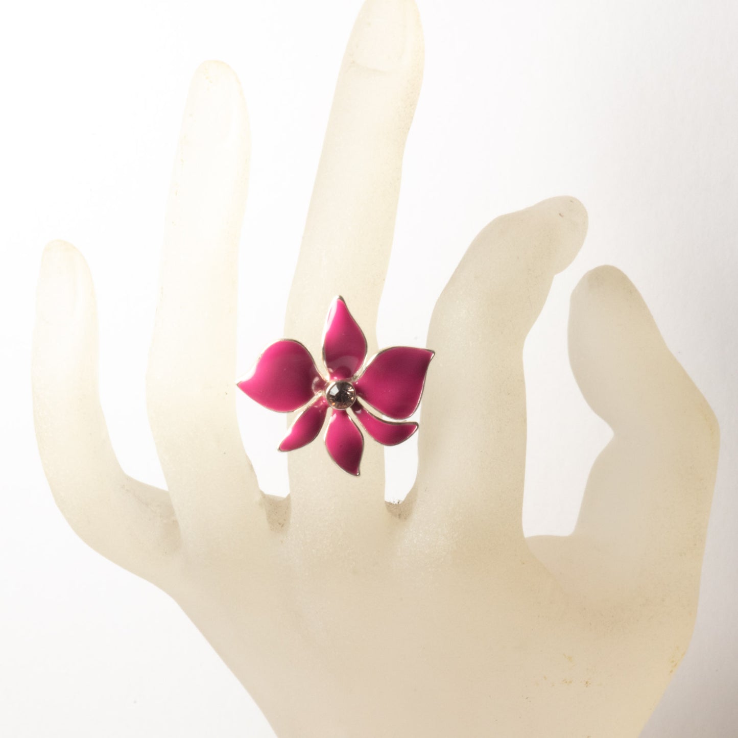Pilgrim, Sweet Sensation, Pink Enamel Flower Ring – Adjustable Silver-Tone Band