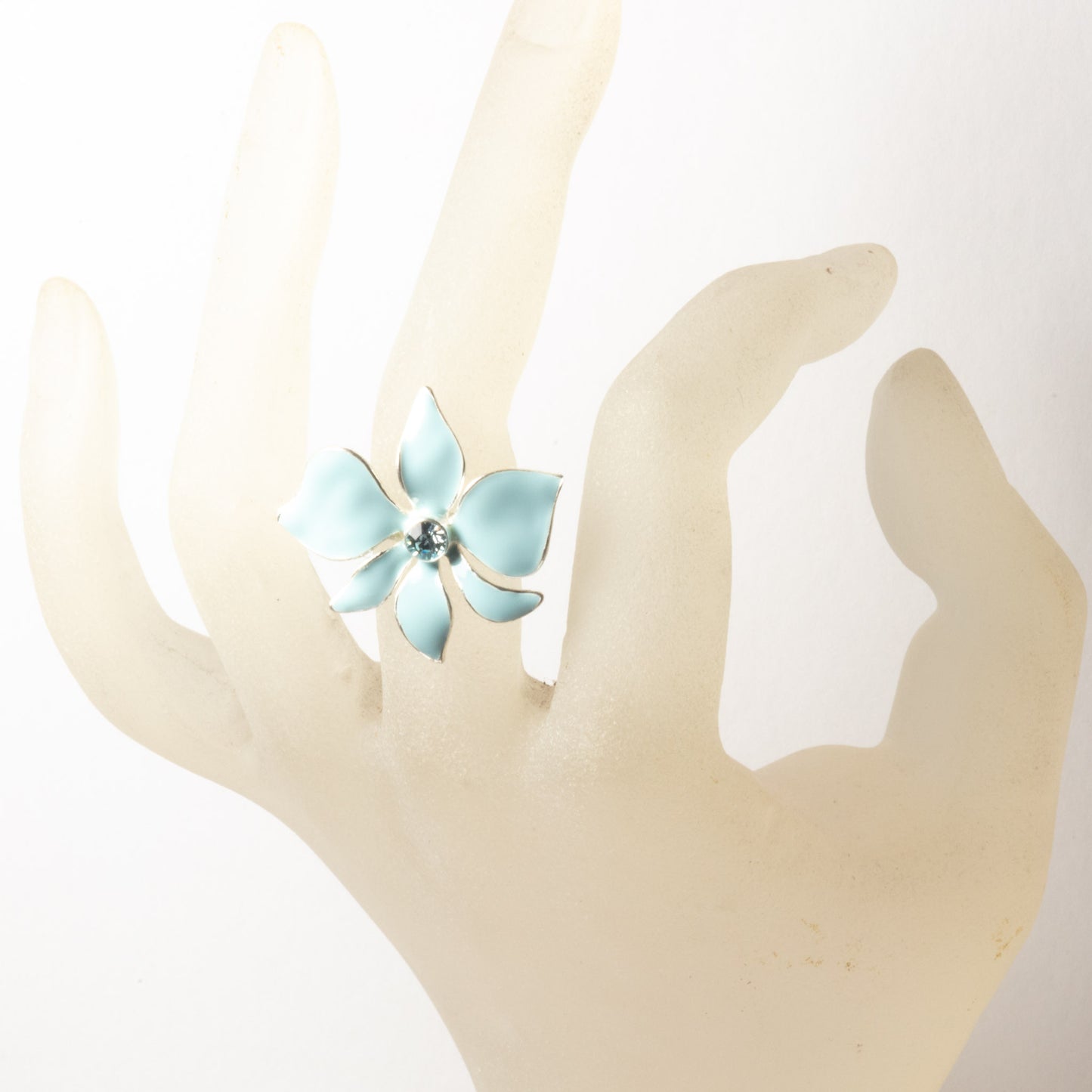 Pilgrim, Sweet Sensation, Baby Blue Enamel Flower Ring – Adjustable Silver-Tone Band