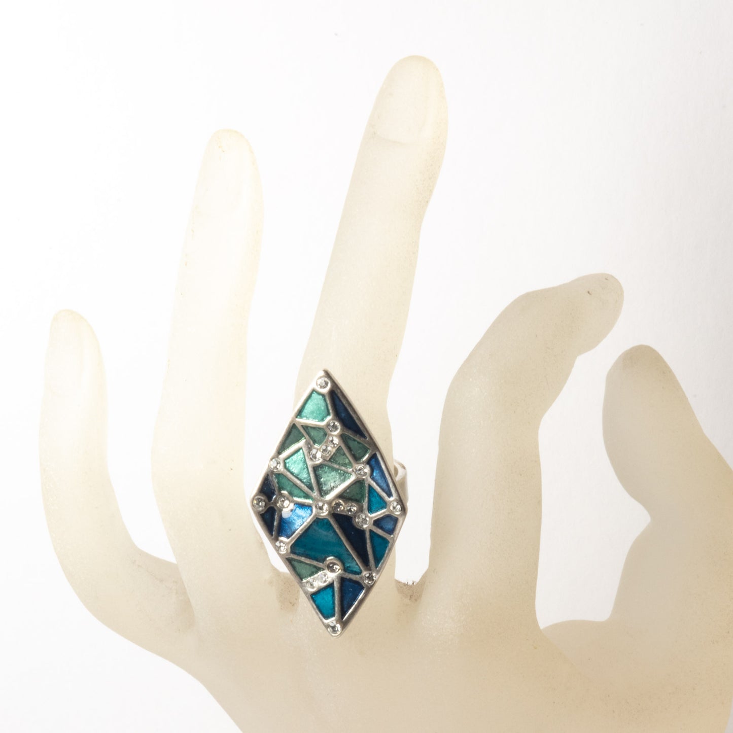 A&C Adjustable Facettes Ring, Blue/Green/Silver