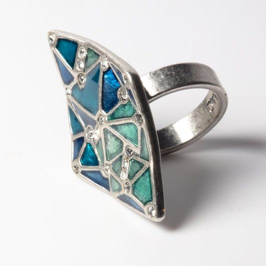 A&C Adjustable Facettes Ring, Blue/Green/Silver