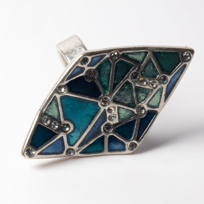 A&C Adjustable Facettes Ring, Blue/Green/Silver