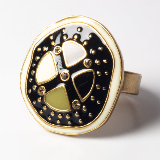 A&C Bogolan Lovely, Bold Ring, Black/Brown/Green/Gold