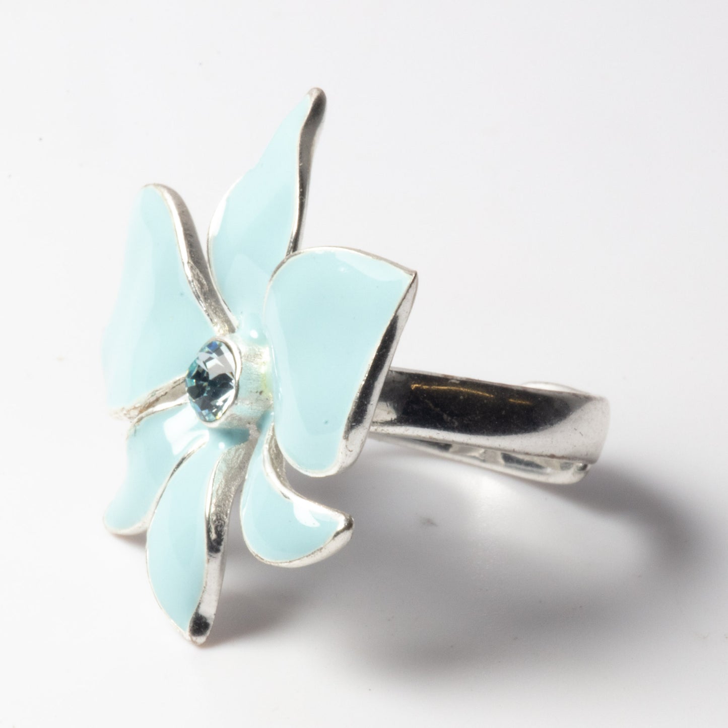 Pilgrim, Sweet Sensation, Baby Blue Enamel Flower Ring – Adjustable Silver-Tone Band