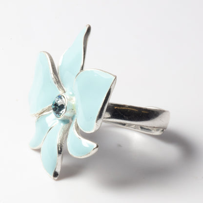 Pilgrim, Sweet Sensation, Baby Blue Enamel Flower Ring – Adjustable Silver-Tone Band