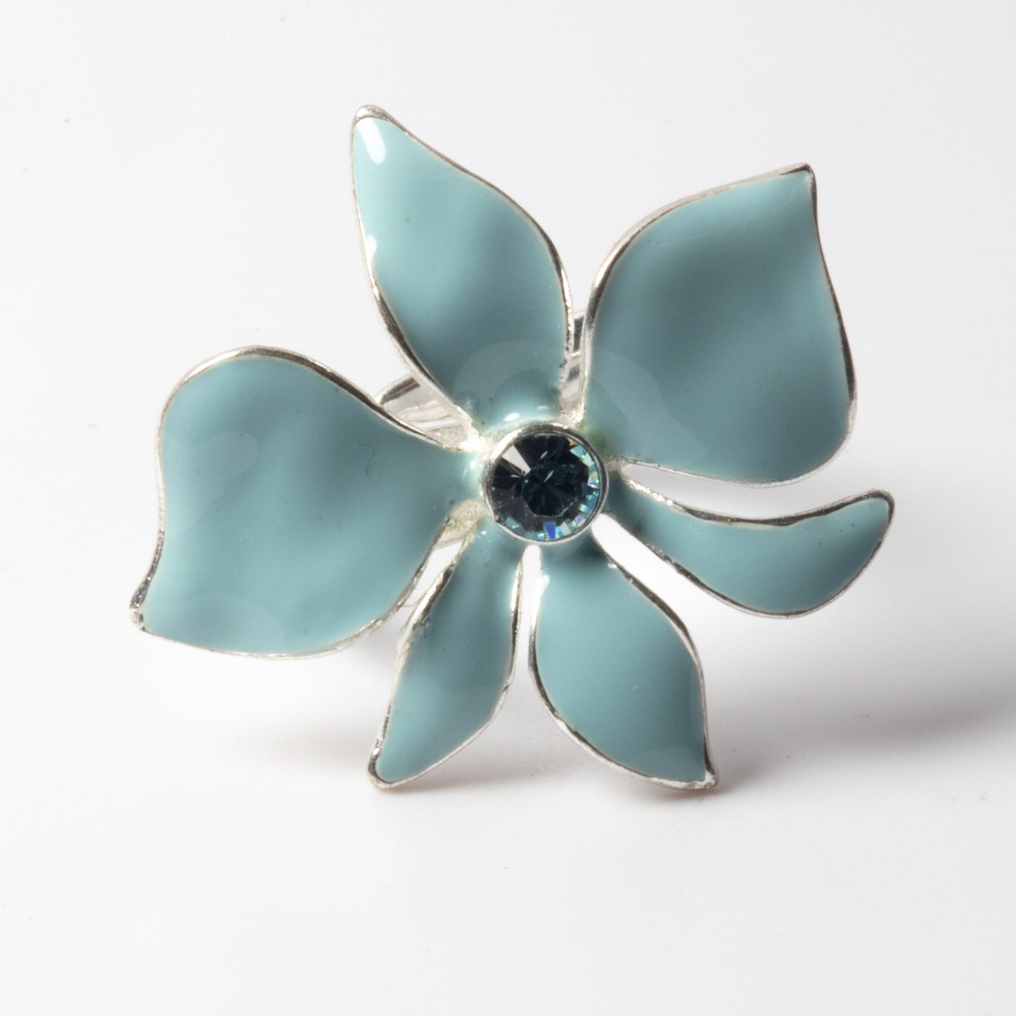 Pilgrim, Sweet Sensation, Baby Blue Enamel Flower Ring – Adjustable Silver-Tone Band