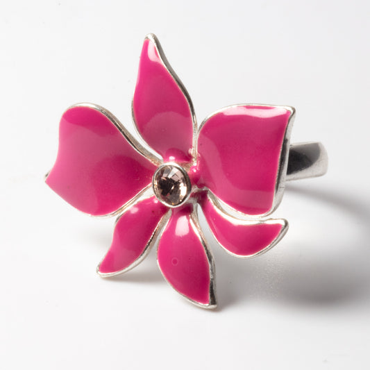 Pilgrim, Sweet Sensation, Pink Enamel Flower Ring – Adjustable Silver-Tone Band