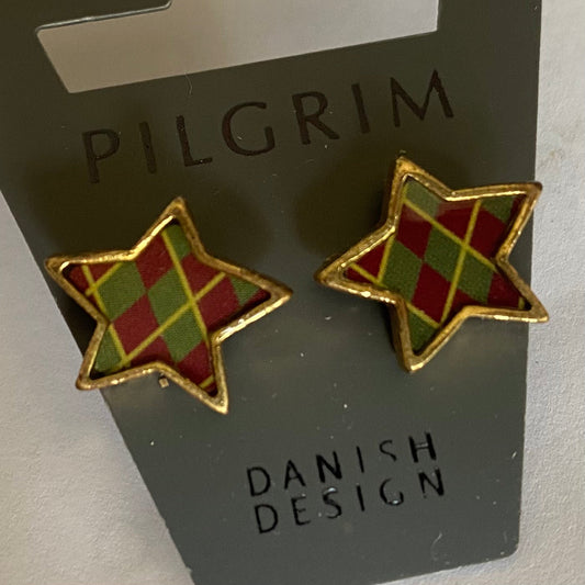 PIlgrim Key Star and Heart Stud Earrings Red/Green/Gold