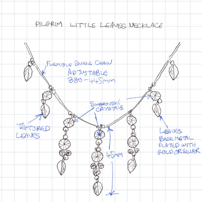 Pilgrim Little Leaves Crystal Drop Necklace, Rose/Gold