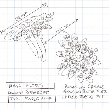 Pilgrim, Adjustable Star Burst Ring, Crystal/Rose-Gold