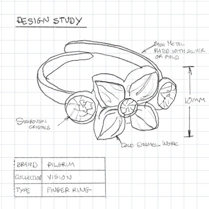 Pilgrim Vision Adjustable Ring, Blue/Silver